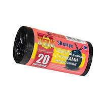 Мешки для мусора 20 л, с ручками, черные, в рулоне 30 шт., ПНД, 10 мкм, 550х440 мм, Крепак, 4607075710276 в Красногорске