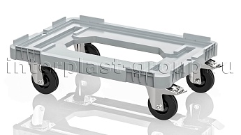 Тележка пластиковая с отверстием 2 колеса с тормозом усиленная серая в Красногорске Тележка пластиковая с отверстием 2 колеса с тормозом усиленная серая в Красногорске
