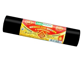 Мешки для мусора 120 л, с завязками, черные, в рулоне 10 шт., ПНД, 15 мкм, 800х750 мм, VIP, Z12010black в Красногорске