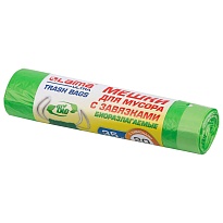 Мешки для мусора 35 л, биоразлагаемые с завязками, зеленые, в рулоне 20 шт., ПНД, 14 мкм, 600х500 мм, LAIMA ULTRA, 607688 в Красногорске