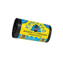Мешки для мусора 20 л, с ушками, черные, в рулоне 30 шт., ПНД, 10 мкм, 550х440 мм, Крепакоф, 4607075710405 в Красногорске