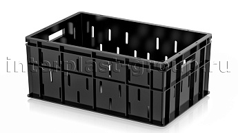 Ящик для молока, мяса, овощей и фруктов малая перфорация дно сплошное черный в Красногорске Ящик для молока, мяса, овощей и фруктов малая перфорация дно сплошное черный в Красногорске