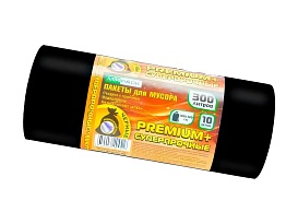 Мешки для мусора 300 л, черные, в рулоне 10 шт., ПВД 70 мкм, 1400х1000 мм, PREMIUM+, 30010160 в Красногорске