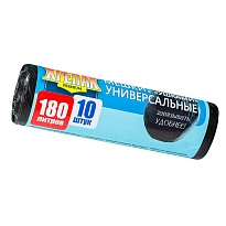 Мешки для мусора 180 л, с ушками, черные, в рулоне 10 шт., ПНД, 20 мкм, 1150х800 мм, Крепак, 4607075710498 в Красногорске