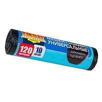 Мешки для мусора 120 л, с ушками, черные, в рулоне 10 шт., ПНД, 15 мкм, 1100х700 мм, Крепак, 4607075710474 в Красногорске