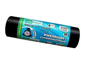 Мешки для мусора 220 л, черные, в рулоне 10 шт., ПВД, 45 мкм, 1250х930 мм, PREMIUM+, 2201068 в Красногорске