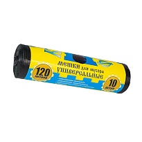 Мешки для мусора 120 л, с ушками, черные, в рулоне 10 шт., ПНД, 13 мкм, 1050х680 мм, Крепакоф, 4607075710252 в Красногорске