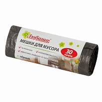 Мешки для мусора 30 л, черные, в рулоне 20 шт., ПНД, 5 мкм, 550х470 мм, Любаша эконом, 605329 в Красногорске