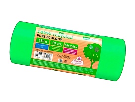 Мешки для мусора 180 л, ароматизированные, биоразлагаемые, зеленые, в рулоне 10 шт., ПВД, 40 мкм, 1300х930 мм, PURE ECOLOGY, bio1801081 в Красногорске